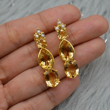 Pearl, Citrine Teardrop Gold Earrings, 7 of 8