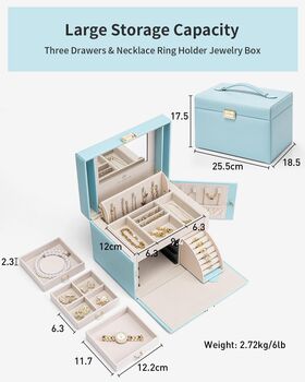 Three Layers Mirrored Jewellery Box Organizer Case, 5 of 12