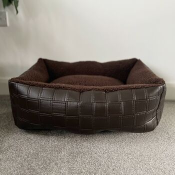 Woven Effect Vegan Leather Fleece Lined Sofa Dog Bed, 5 of 8