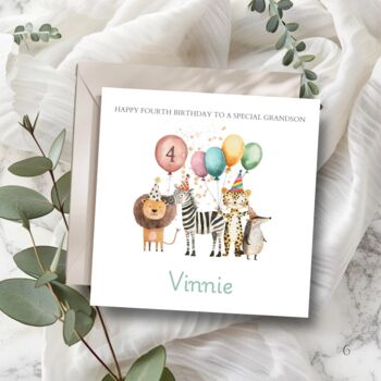 Safari Animal Birthday Card, 1st 2nd Birthday Card For Son, Daughter, Any Relationship, 2 of 3