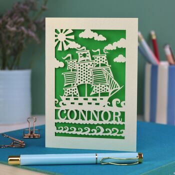 Personalised Papercut Pirate Birthday Card, 6 of 6