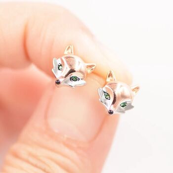 Sterling Silver Fox Head Stud Earrings, 4 of 10