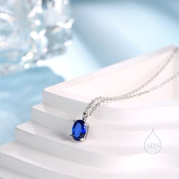 Sterling Silver Oval Cz Pendant Necklace, 7 of 12