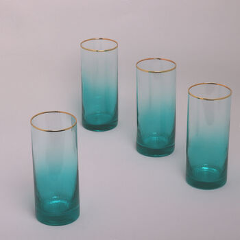 G Decor Set Of Four Ocean Ribbed Ombre Tumbler Glasses, 4 of 5