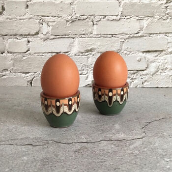 Stoneware Egg Cups Set In Forest Green Colour, 4 of 5