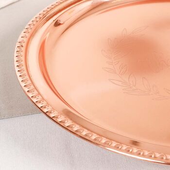 Botanical Art Deco Round Copper Drinks Tray, 6 of 9