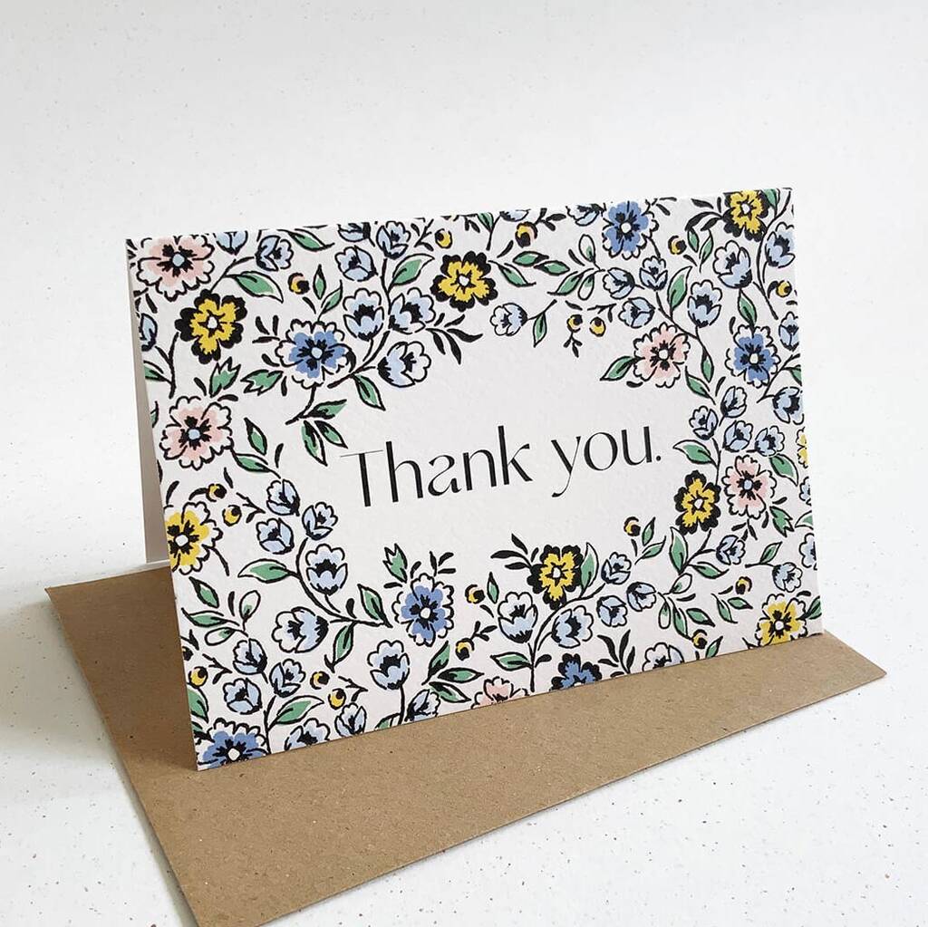 Blue Ditsy Print Thank You Card, 1 of 3