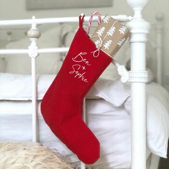 Couples Personalised Red Scandi Christmas Stocking, 3 of 3