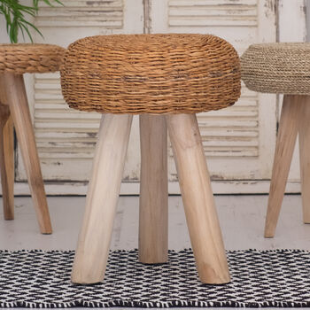 Wooden Stool With Wicker Seat, 6 of 7