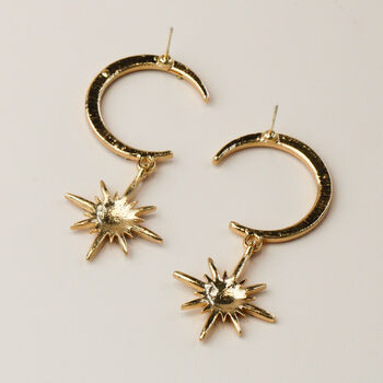 Sparkly Crescent Moon And Star Dangle Stud Earrings, 6 of 7