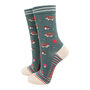 Autumn Woodlands Hedgehog Bamboo Socks Women's Sage Green, thumbnail 1 of 4