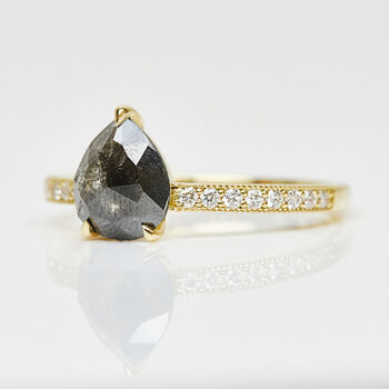 18ct Yellow Gold Pear Shape Black Diamond Engagement Ring, 2 of 2