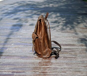 Military Style Genuine Leather Backpack In Tan, 4 of 12