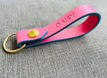 Personalised Handmade Leather Keyring, Pink And Blue, 4 of 10