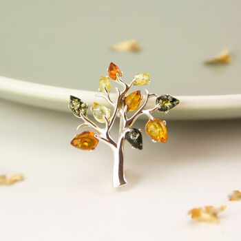 Sterling Silver Amber Tree Of Life Brooch, 5 of 10