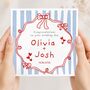 Personalised Red And Blue Wedding Card, Mr And Mrs On Your Wedding Day Card, thumbnail 1 of 3