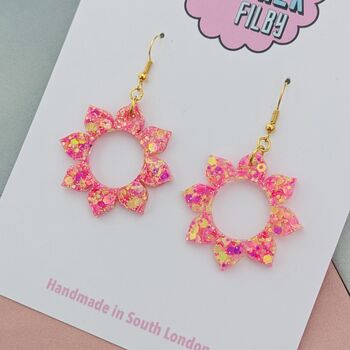 Pink Sparkly Sun Glitter Resin Earrings, 3 of 4