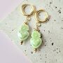 Green Ceramic Sacred Heart Charm Huggie Earrings, thumbnail 1 of 5