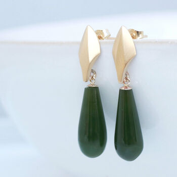 9ct Gold Deco Dropper Earrings With Nephrite, 7 of 12
