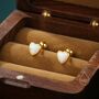 Sterling Silver White Opal Heart Screw Back Earrings, thumbnail 5 of 11