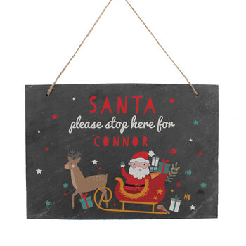 Personalised Santa Stop Here Slate Sign For Kids, 5 of 5