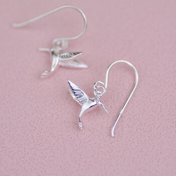 Sterling Silver Mini Hummingbird Drop Earrings, 3 of 6