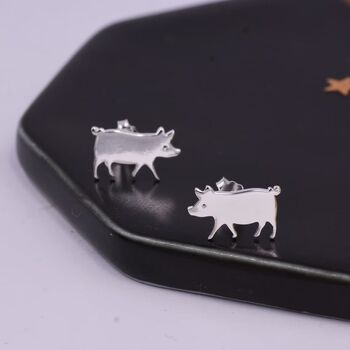Cute Little Pig Stud Earrings In Sterling Silver, 5 of 12