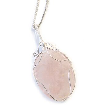 Rose Quartz Silver Wrapped Gemstone Necklace, 2 of 5