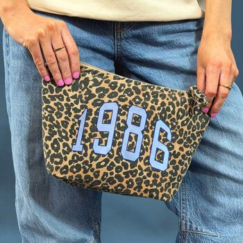 Personalised Varsity Year Leopard Print Makeup Bag, 3 of 3