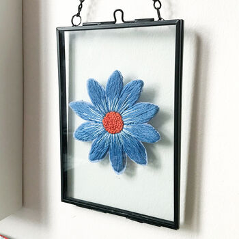 Flower Power Blue Daisy Embroidery Framed Artwork, 3 of 6