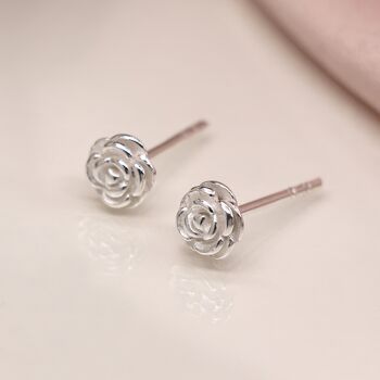 Sterling Silver Rose Flower Stud Earrings, 5 of 8