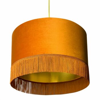 Rust Velvet Lampshades With Gold Lining With Fringing, 5 of 12