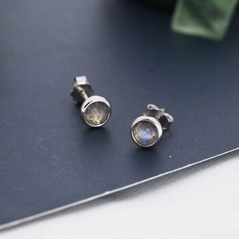 Sterling Silver Rose Cut Labradorite Stud Earrings, 3 of 12