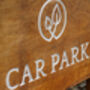 Engraved Live Edge Oak Wooden Sign | Statement Entrance Sign | Wide Slab Natural Chunky Shop Signage |Campsite Estate Signs, thumbnail 12 of 12