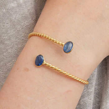 Blue Kyanite Silver Gold Plated Adjustable Bangle, 3 of 12