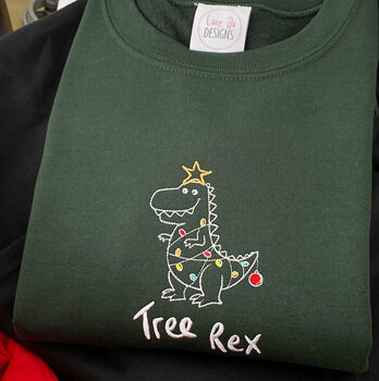 Embroidered 'Tree Rex' Christmas Jumper, 3 of 6