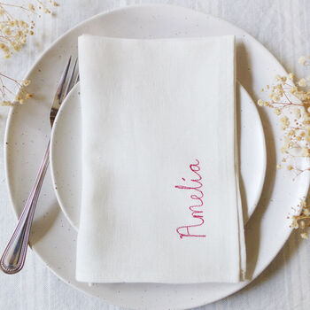 Embroidered Personalised Linen Napkin, 6 of 6