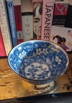 Blue Floral Japanese Kintsugi Bowl, 4 of 4
