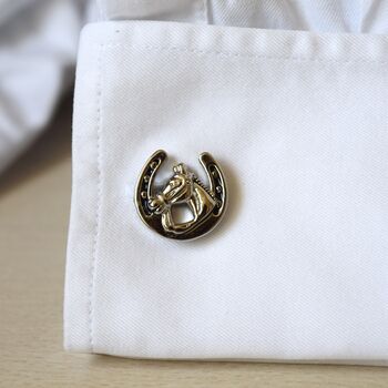 Horse And Horseshoe Cufflinks 316 L Stainless Steel Equestrian Gift For Him, 2 of 6