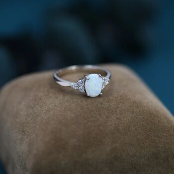 Delicate Oval Opal Ring In Sterling Silver, 5 of 12