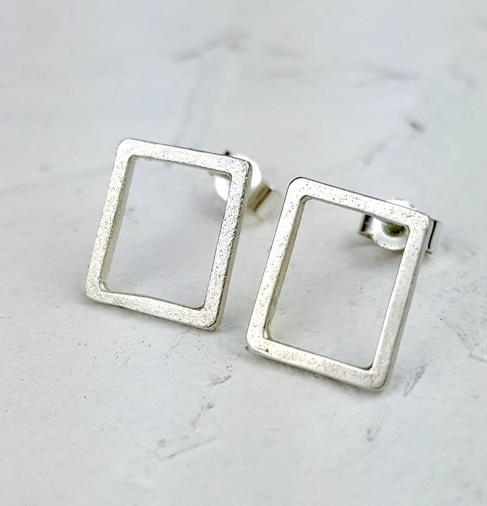 Square Silver Earrings By Shere Design