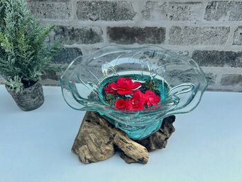 Handcrafted Teak Root And Molten Glass Bowl Wooden Flower, 7 of 10