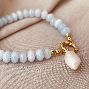 Blue Chalcedony Gemstone And Pearl Bracelet, 5 of 6