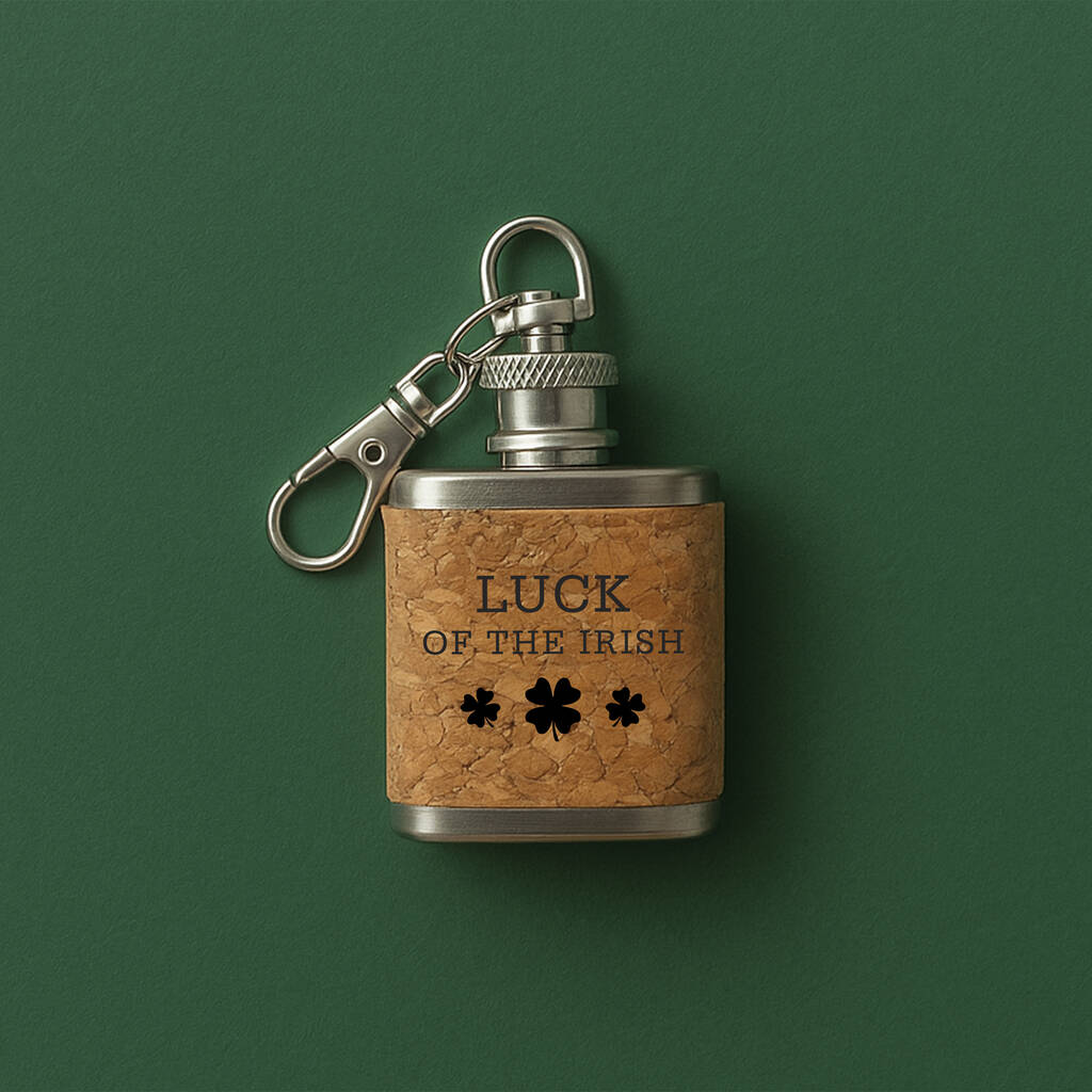 Mini Cork Hipflask 'Luck Of The Irish' | Keyring | Irish Gift | Souvenir Gift, 1 of 2
