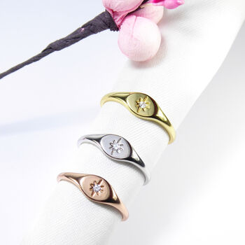 Star Signet Rings , Cz Rose Or Gold Vermeil 925 Silver, 5 of 9