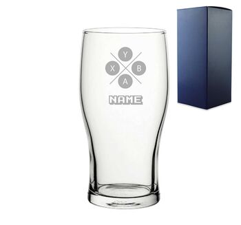 Gamer Button Engraved Pint Glass, 2 of 5