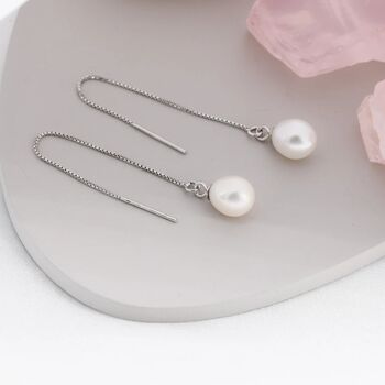 Genuine Fresh Water Pearl Threader Earrings, 3 of 12