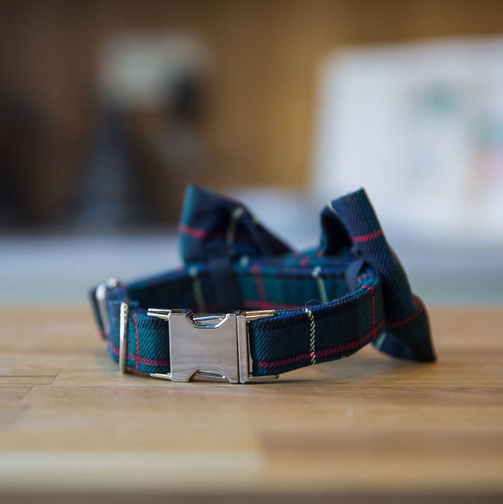 Scottish Tartan Dog Collar With Bow Tie By Ollie & Co