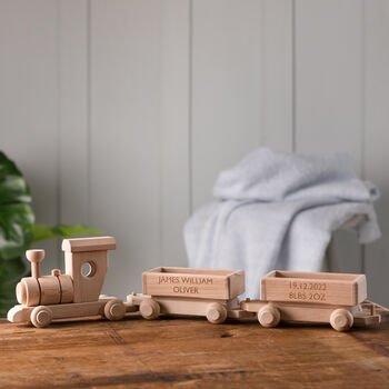 Personalised New Baby Large Wooden Train Set, 2 of 3