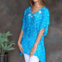Turquoise Luxury Silk Embroidered Kaftan Top, thumbnail 1 of 4